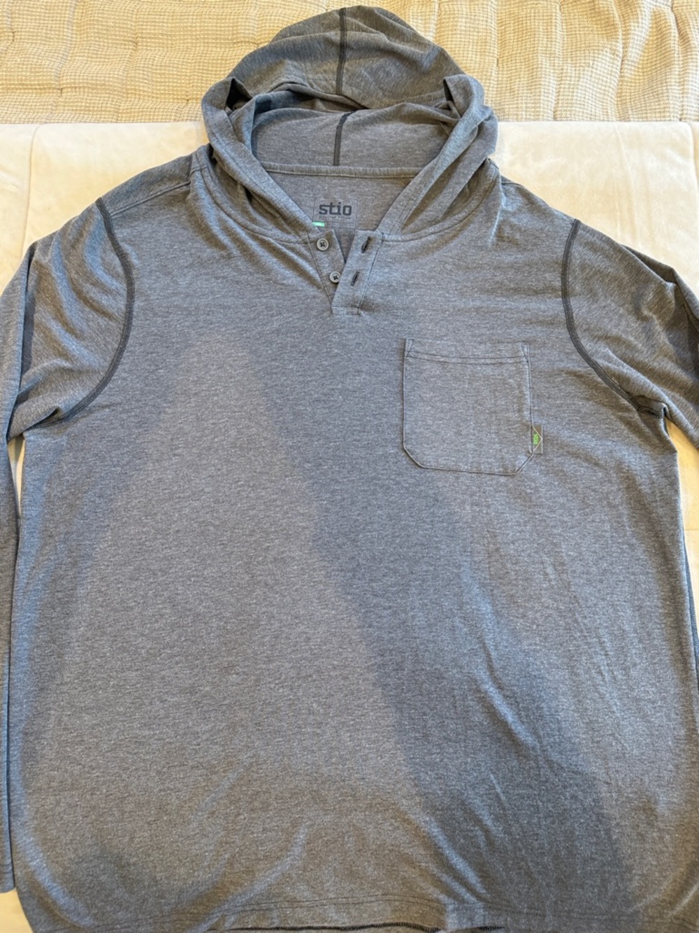 Stio Tipton Tech Men's Gray Hooded Henley L/S Shirt XL NWOT